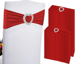 100PCS Spandex Stretch Red Chair Sashes Bows Universal Elastic Chair Cover Bands
