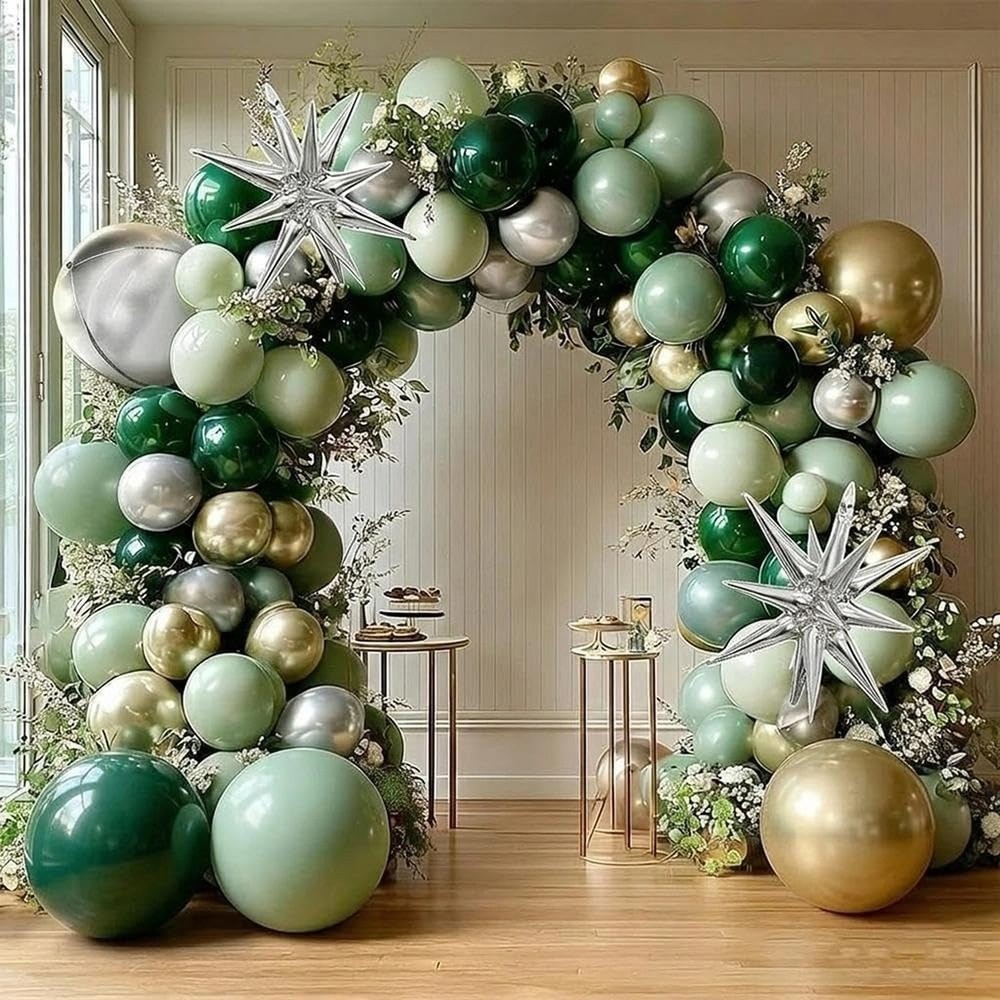 Emerald Green Gold Balloons Dark Green Silver Gold Balloon Arch Dusty Green B…