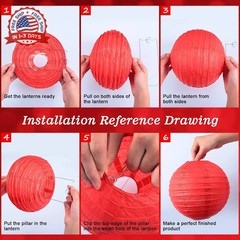 12 Pcs Round Paper Lanterns 4 Sizes 4-10 Inch Black White Red Decorative Hanging