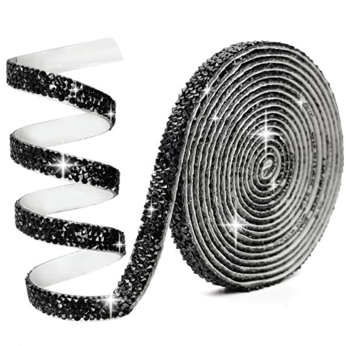 Rhinestone Ribbon Black Rhinestone Strips Self Adhesive, 3 Yards Black