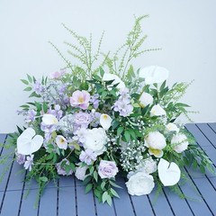 Artificial Floral Arrangement & Drapes Set, Wedding, White Purple, 225cm 85cm