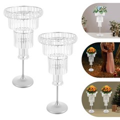2Pc Silver Acrylic & Iron 4-Tier Free-Standing Flower Stand 82cm Wedding