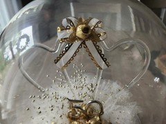 50th Wedding Anniversary Cake Topper White Gold w/ Glass Heart – new