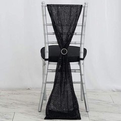 Extra Wide BLACK Premium Sequined Chair Sashes Wedding Party Event Decorations