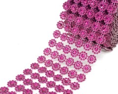 10YD Fucshia Diamond Bling Mesh Rhinestone Ribbon Wrap Wedding Decoration 4″