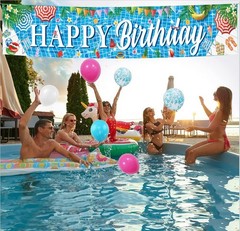 Large Happy Birthday Pool Party Banner, Pool Birthday Party Decorations, Pool…