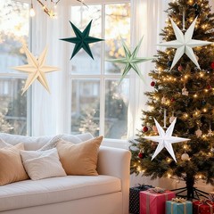 Paper Stars Christmas Party Decorations, 5PCS 6-Pointed Paper Star Hanging De…