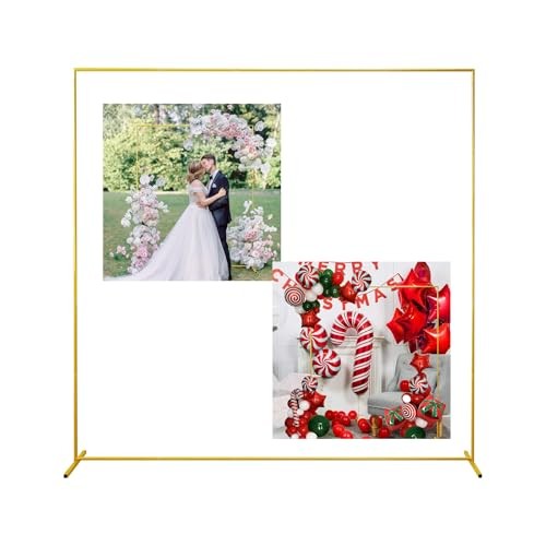 Gold Wedding Arch Backdrop Stand Square Balloon and Flower Metal 6.6FT*6.6FT
