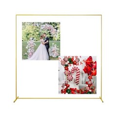 Gold Wedding Arch Backdrop Stand Square Balloon and Flower Metal 6.6FT*6.6FT