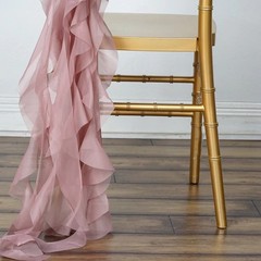 Dusty Rose Premium CHAIR COVER with Curly Chiffon Ruffled SASHES Decorations
