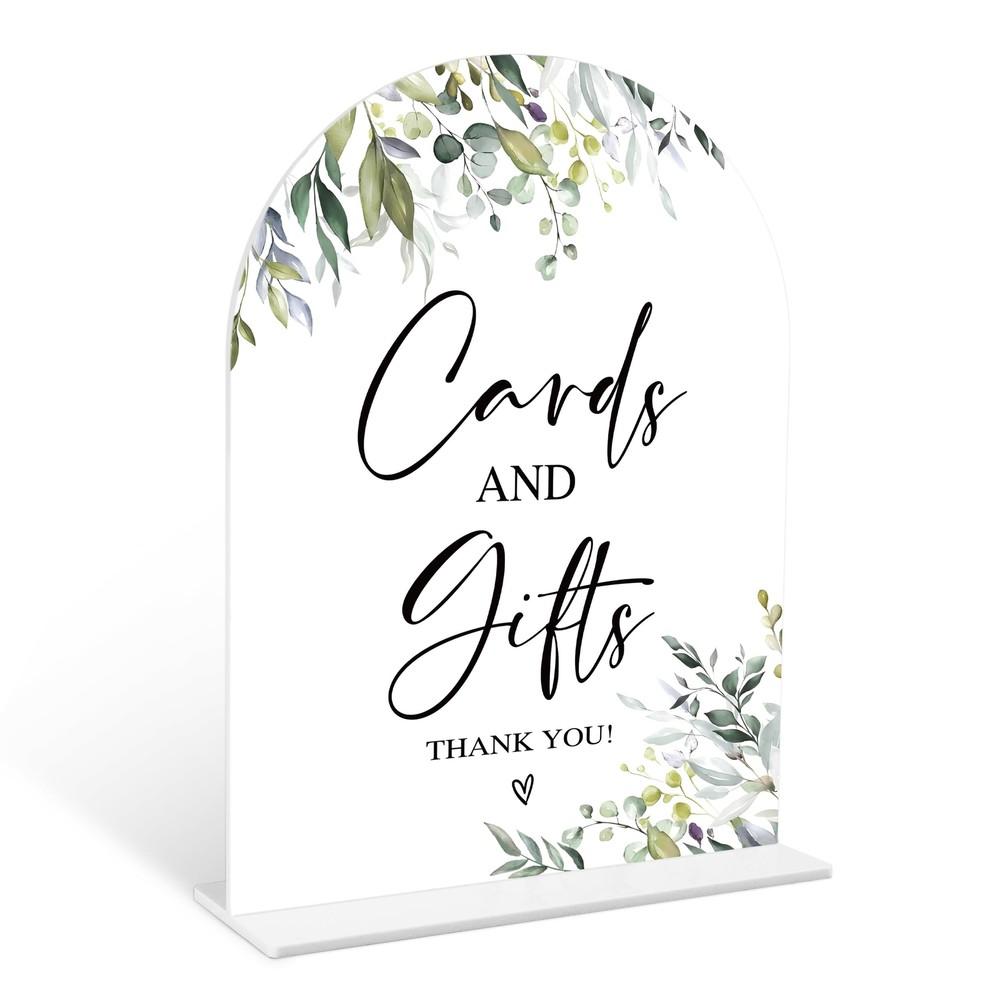 Greenery Cards and Gifts Sign, 6 x 8 Inch White Arch Acrylic Wedding Sign wit…