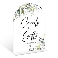 Greenery Cards and Gifts Sign, 6 x 8 Inch White Arch Acrylic Wedding Sign wit…