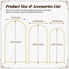 for Wedding Garden Decoration Backdrop Stand 7.2FT, 6.6FT, 6FT Golden Metal Arch
