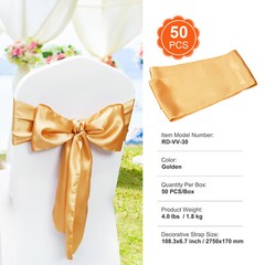 VEVOR 50PCS Gold Stretch Spandex Chair Sashes Elastic Bows Wedding Party Dining