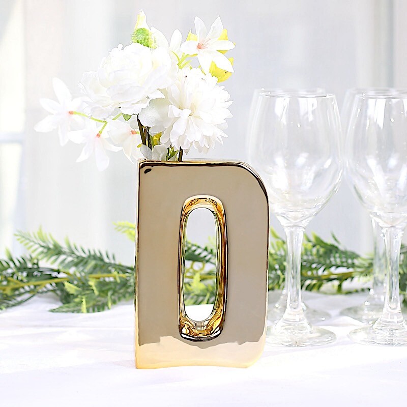 GOLD 6″ Ceramic D Symbol Flower VASE Table Centerpiece Party Events Decorations