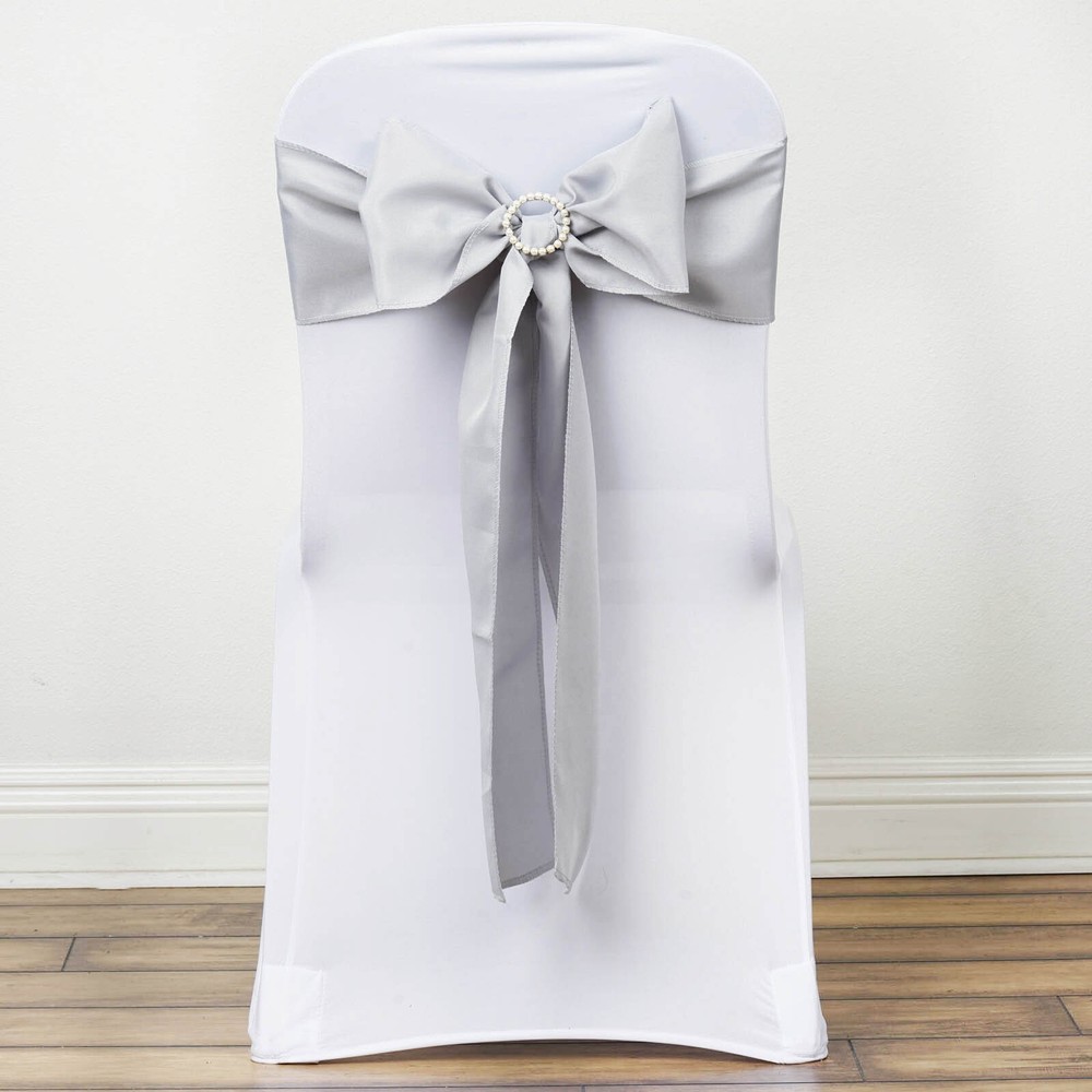 10 Silver Polyester CHAIR SASHES Ties Bows Wedding Party Ceremony Light Gray