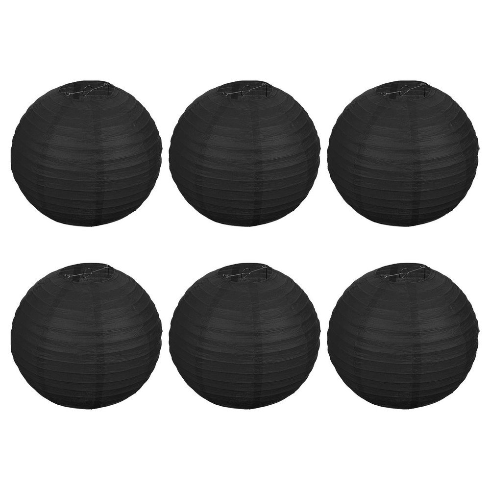 6pcs 12 Inch Folding Hanging Paper Lanterns Large Lampshade Black