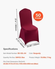 VEVOR 50PCS Burgundy Stretch Spandex Folding Chair Covers for Wedding Party