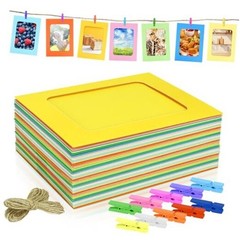 Pack Paper Picture Frames, 4×6 Colorful Photo Holder with Wooden Clips and 50