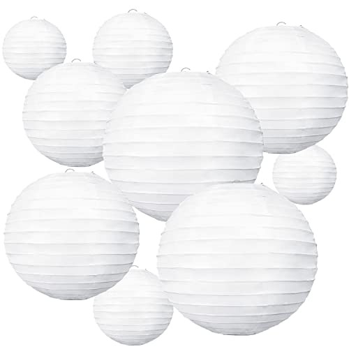 10Pcs White Paper Lanterns Decorative Chinese/Japanese 4、6、8、10、12 Inch Whtie