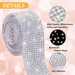 6 Rolls Self-Adhesive Rhinestone Ribbon Crystal Diamond Bling Ribbon DIY White