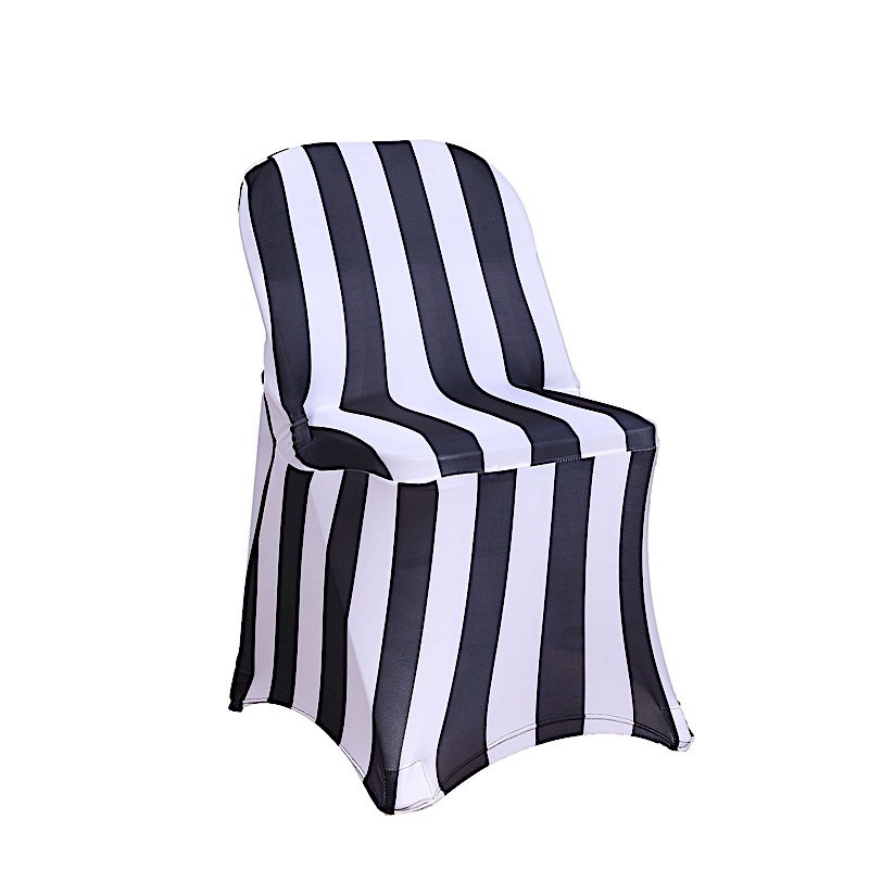 Black White Striped Fitted Premium Spandex Folding Chair Cover Party Decorations
