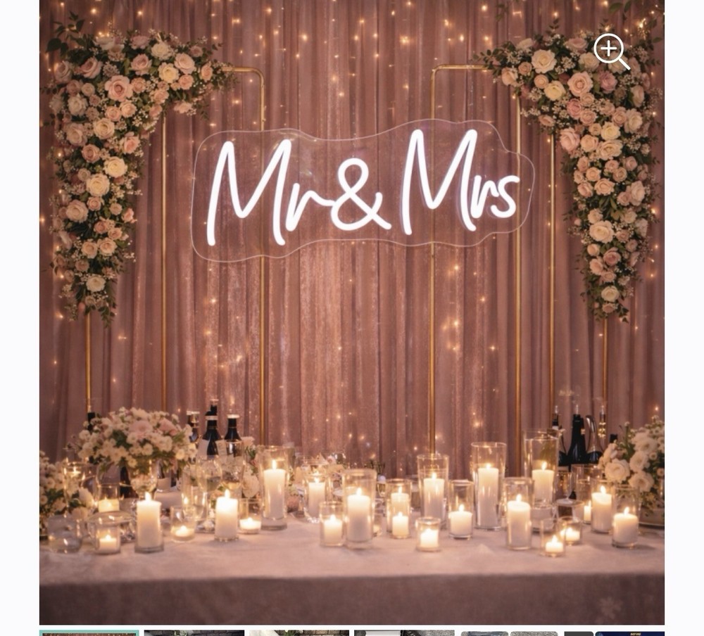 Mr & Mrs neon Light-Up Wedding Backdrop Sign, White Acrylic Romantic Letters