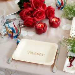 Mr. and Mrs. Disposable Wedding Plates – Rustic, Compostable Alternative t