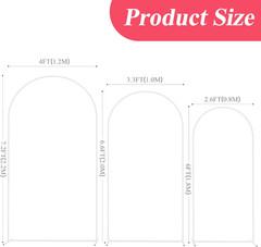 Wedding Arch Stand Set of 3 (7.2FT, 6.6FT, 6FT) White Metal Arched Backdrop Fram