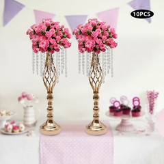 Gold 10Pcs Crystal Flower Stands Vases 21.7in Wedding Dining Table Centerpieces