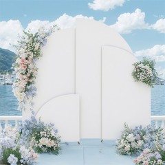 5FT Wedding Arch Cover Backdrop Stands 2-Sided Fabric Half Moon Shape
