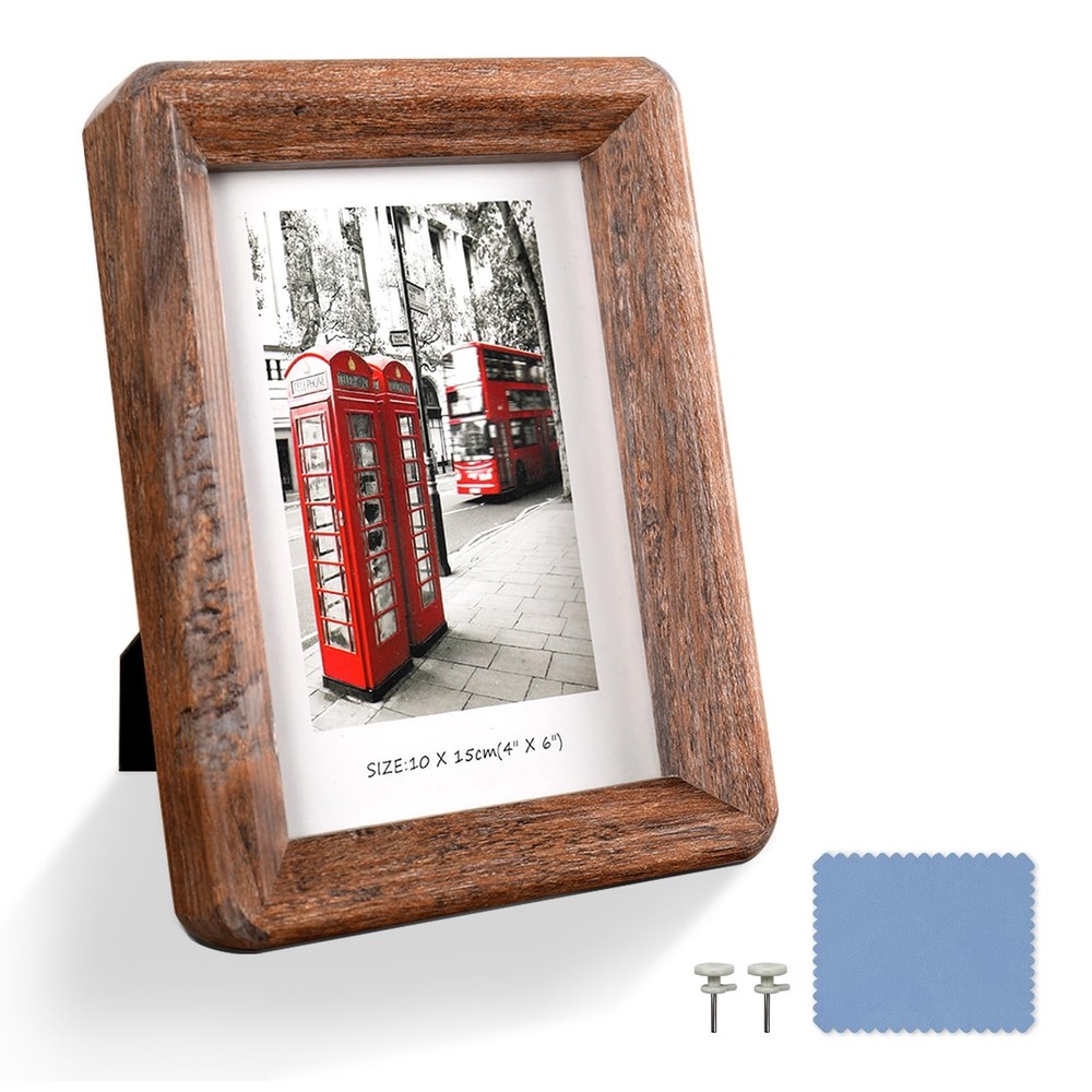4×6 Picture Frame – Rustic Wooden Picture Frame with Real Tempered Glass, Gif…