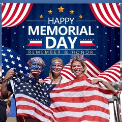 Memorial Day Decorations Banner 72″ x 48″ Backdrop Remember and Honor Happy M…