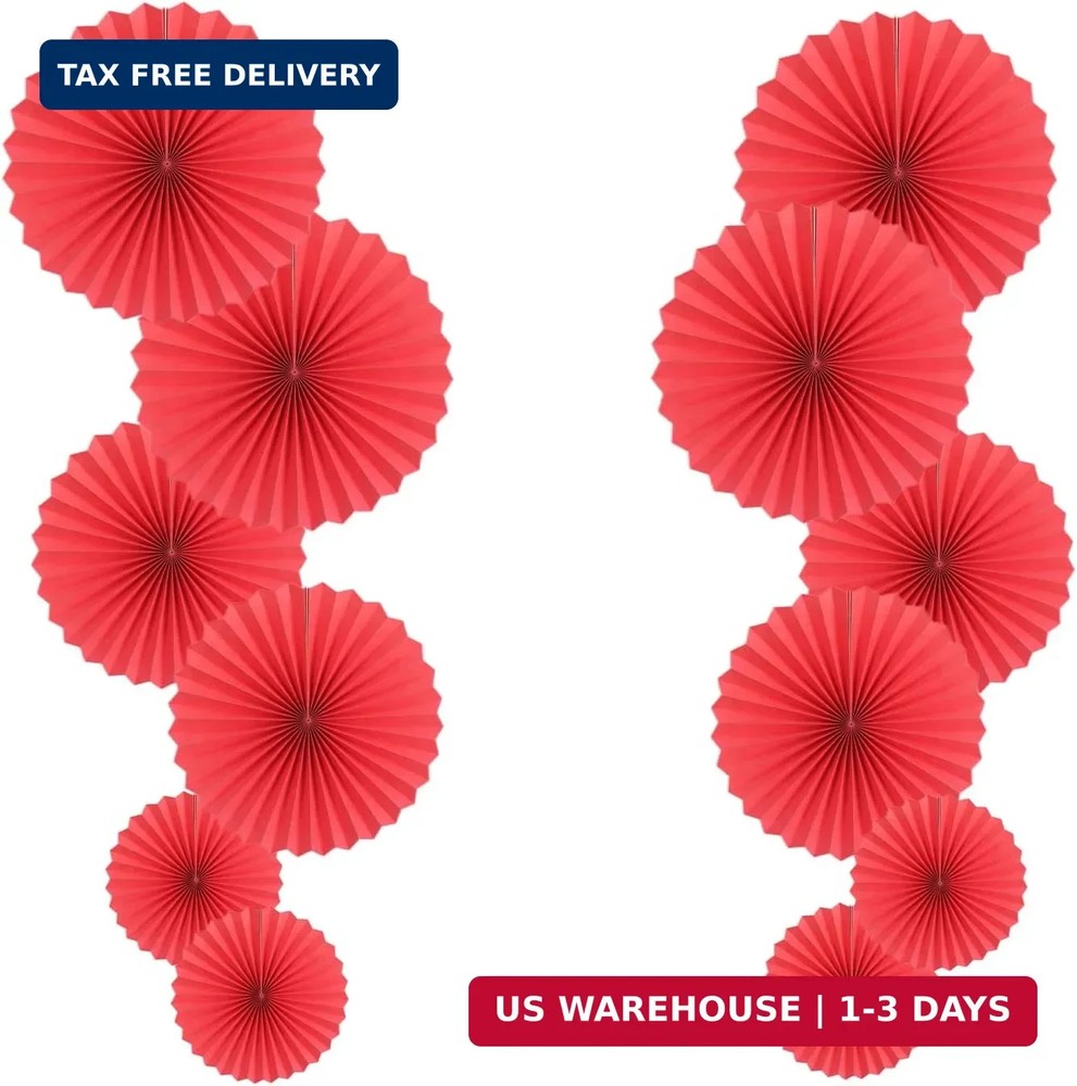 Red Party Hanging Fans DIY Set – 12pcs Pinwheels & Flowers for Weddings, Bir