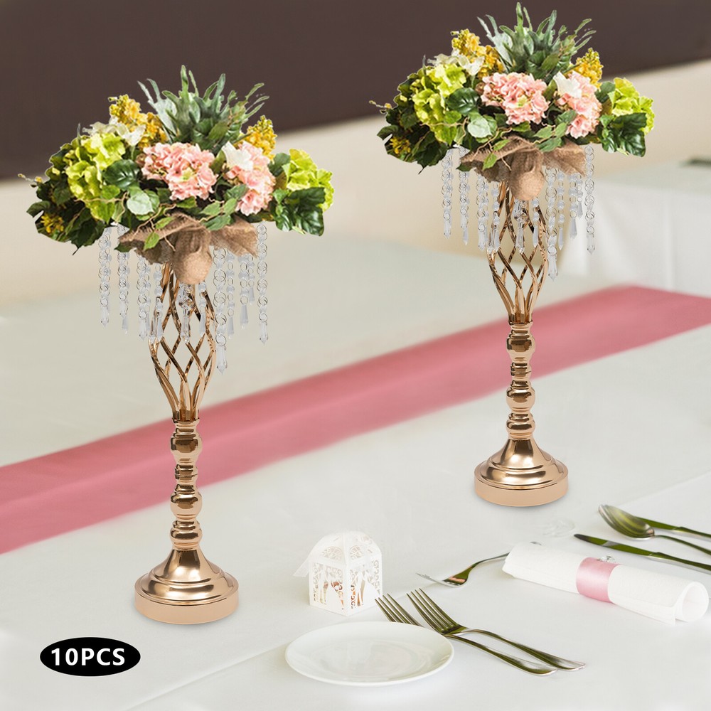 10Pcs Crystal Flower Stands Vases 55cm Wedding Centerpieces Dining Table Gold US