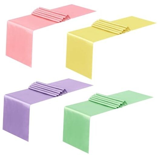 4 Pack Satin Table Runner 12 x 108 Inch Long Bright Silk and Pastel Rainbow