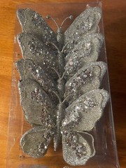 4 Champagne Butterfly Clips Blush Large 6″ Wedding Decorations Sparkly Glitter