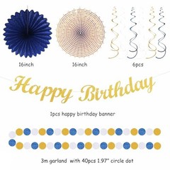 Navy-Blue White Gold Birthday Party-decorations – 21pcs Navy-blue White Gold