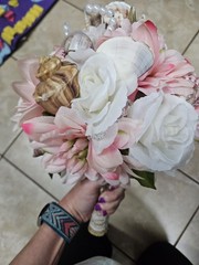 Handmade Coastal Seashell Bridal Bouquet Pink White Beach Wedding Pearl Starfish