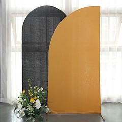 7 ft x 3 ft GOLD Matte Fitted Spandex Half Moon Arch Stand Cover Wedding