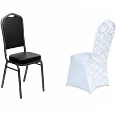 White Satin Rosette SPANDEX Stretchable Banquet CHAIR COVER Wedding