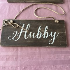 Set of 2 Wedding Chair Signs Wall Decor Hubby Wifey Bride Groom