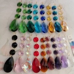 12pcs 38mm Mesh Drop Crystal Prisms Pendants Octagonal Bead Gold Ring SunCatcher