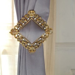 2 Gold 6″ Square Plastic CURTAIN TIE Backs Baroque Design Acrylic Crystals Party