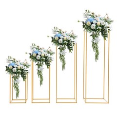 4 Piece Flower Stand Set Gold Metal Rectangular For Wedding Party Table Decor