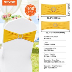 VEVOR 100PCS Gold Stretch Spandex Chair Sashes Elastic Band Wedding Party Dining
