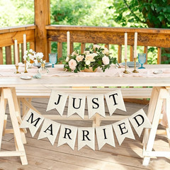 Just Married Burlap Banner Rustic Cream Black Pre-Assembled Wedding Car Decor