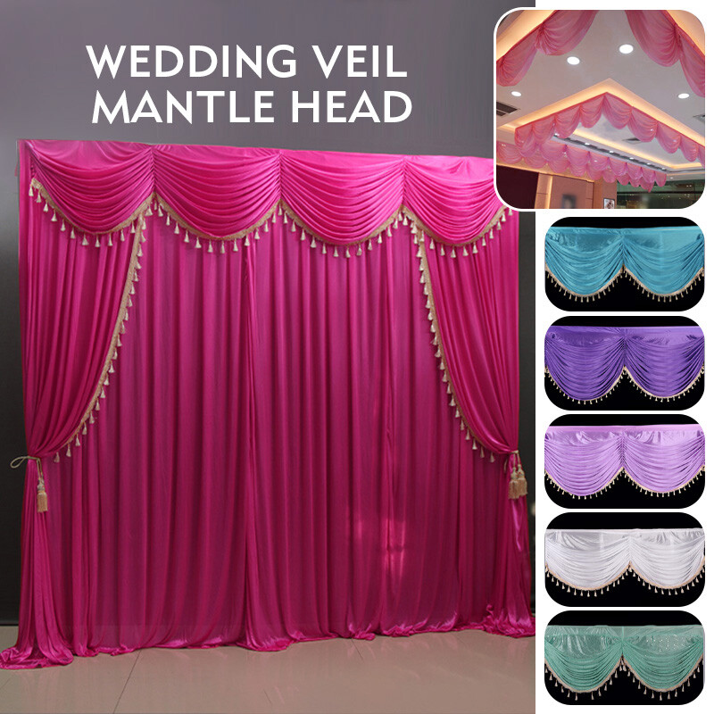 1-6M Long Ice Faux Silk Swag Drape Panel Valance W/Tassel Veil Wedding Stage DIY