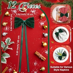 12 Pcs Christmas Napkin Rings Velvet Bow Napkin Rings Chic Velvet Green Bows