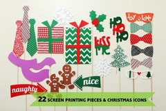 Christmas Photo Booth Props, 22pcs, Attached NO DIY NEEDED, Ships Fast US